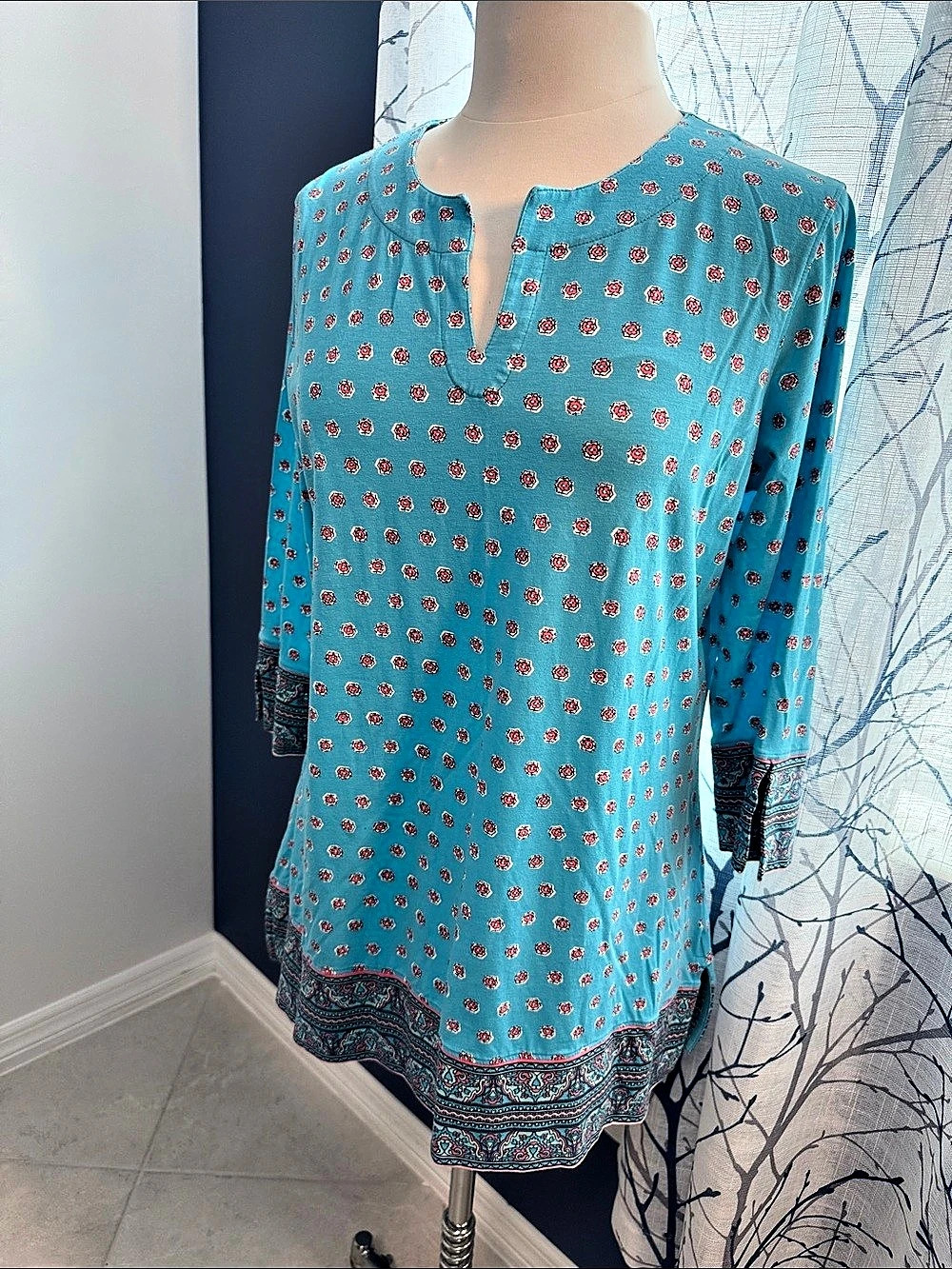 Coolibar Floral UPF 50+ Tunic in Blue Size Large